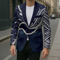 Aloha Hawaii Kalo Pikake Lei Blazer Chest Tattoo Oxford Blue Hawaiian Pattern