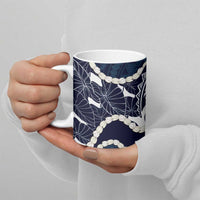 Aloha Hawaii Kalo Pikake Lei Ceramic Mug Chest Tattoo Oxford Blue Hawaiian Pattern
