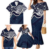 Aloha Hawaii Kalo Pikake Lei Family Matching Mermaid Dress and Hawaiian Shirt Chest Tattoo Oxford Blue Hawaiian Pattern LT14 - Polynesian Pride
