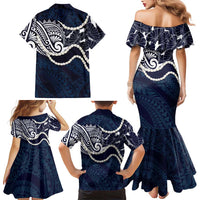 Aloha Hawaii Kalo Pikake Lei Family Matching Mermaid Dress and Hawaiian Shirt Chest Tattoo Oxford Blue Hawaiian Pattern LT14 - Polynesian Pride