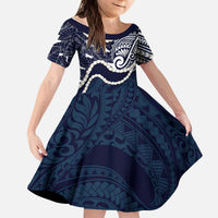 Aloha Hawaii Kalo Pikake Lei Kid Short Sleeve Dress Chest Tattoo Oxford Blue Hawaiian Pattern