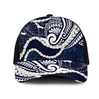 Aloha Hawaii Kalo Pikake Lei Mesh Trucker Cap Chest Tattoo Oxford Blue Hawaiian Pattern