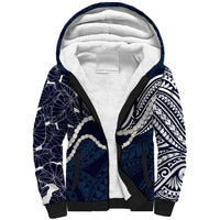 Aloha Hawaii Kalo Pikake Lei Sherpa Hoodie Chest Tattoo Oxford Blue Hawaiian Pattern LT14 Unisex Oxford Blue - Polynesian Pride