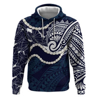 Aloha Hawaii Kalo Pikake Lei Zip Hoodie Chest Tattoo Oxford Blue Hawaiian Pattern