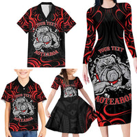 Personalised Aotearoa Bulldog Family Matching Long Sleeve Bodycon Dress and Hawaiian Shirt NZ Maori Tattoo LT14 - Polynesian Pride
