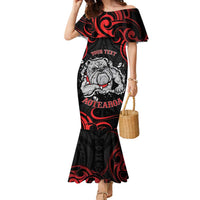 Personalised Aotearoa Bulldog Family Matching Mermaid Dress and Hawaiian Shirt NZ Maori Tattoo LT14 Mom's Dress Red - Polynesian Pride