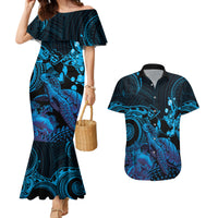 Blue Aloha Hawaii Couples Matching Mermaid Dress and Hawaiian Shirt Snorkeling With Sea Turtle Polynesian Pattern LT14 Blue - Polynesian Pride