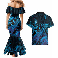 Blue Aloha Hawaii Couples Matching Mermaid Dress and Hawaiian Shirt Snorkeling With Sea Turtle Polynesian Pattern LT14 - Polynesian Pride
