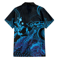 Blue Aloha Hawaii Family Matching Tank Maxi Dress and Hawaiian Shirt Snorkeling With Sea Turtle Polynesian Pattern