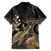 Gold Aloha Hawaii Family Matching Off Shoulder Short Dress and Hawaiian Shirt Snorkeling With Sea Turtle Polynesian Pattern