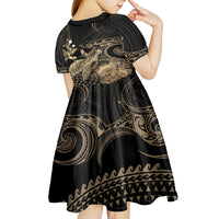 Gold Aloha Hawaii Kid Short Sleeve Dress Snorkeling With Sea Turtle Polynesian Pattern