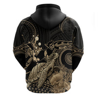 Gold Aloha Hawaii Zip Hoodie Snorkeling With Sea Turtle Polynesian Pattern
