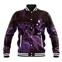 Purple Aloha Hawaii Baseball Jacket Snorkeling With Sea Turtle Polynesian Pattern
