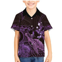 Purple Aloha Hawaii Family Matching Mermaid Dress and Hawaiian Shirt Snorkeling With Sea Turtle Polynesian Pattern