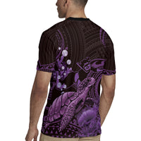 Purple Aloha Hawaii Rugby Jersey Snorkeling With Sea Turtle Polynesian Pattern