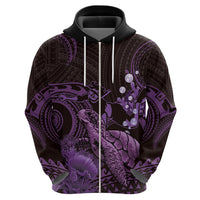 Purple Aloha Hawaii Zip Hoodie Snorkeling With Sea Turtle Polynesian Pattern