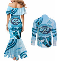 Hawaii Sea Turtle Snorkeling Is My Therapy Couples Matching Mermaid Dress and Long Sleeve Button Shirt LT14 - Polynesian Pride