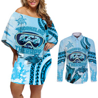 Hawaii Sea Turtle Snorkeling Is My Therapy Couples Matching Off Shoulder Short Dress and Long Sleeve Button Shirt