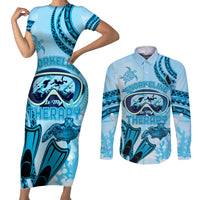 Hawaii Sea Turtle Snorkeling Is My Therapy Couples Matching Short Sleeve Bodycon Dress and Long Sleeve Button Shirt