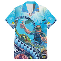 Hawaii Snorkeling Honu Turtle Family Matching Long Sleeve Bodycon Dress and Hawaiian Shirt Under The Ocean Vibes LT14 Dad's Shirt - Short Sleeve Blue - Polynesian Pride