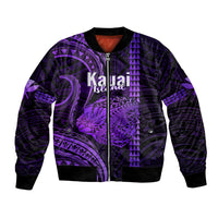 Polynesian Pride Hawaiian Islands Bomber Jacket Kauai Map Purple Kanaka With Kakau LT14 Unisex Purple - Polynesian Pride