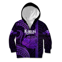 Personalised Hawaiian Islands Kid Hoodie Kauai Map Purple Kanaka With Kakau LT14 Zip Hoodie Purple - Polynesian Pride