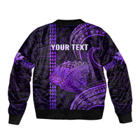 Personalised Hawaiian Islands Sleeve Zip Bomber Jacket Kauai Map Purple Kanaka With Kakau LT14 - Polynesian Pride