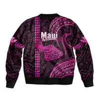 Polynesian Pride Hawaiian Islands Sleeve Zip Bomber Jacket Maui Map Pink Kanaka With Kakau LT14 - Polynesian Pride