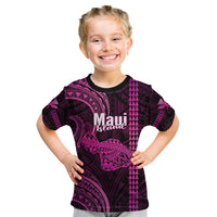 Personalised Hawaiian Islands Kid T Shirt Maui Map Pink Kanaka With Kakau LT14 Pink - Polynesian Pride