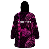 Personalised Hawaiian Islands Wearable Blanket Hoodie Maui Map Pink Kanaka With Kakau LT14 - Polynesian Pride