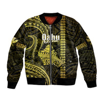 Polynesian Pride Hawaiian Islands Sleeve Zip Bomber Jacket Oahu Map Yellow Kanaka With Kakau LT14 Unisex Yellow - Polynesian Pride