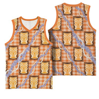 Aloha Hawaii Tiki Palaka Motifs Basketball Jersey Honohono Lei Orange Elegant Vibes LT14 - Polynesian Pride