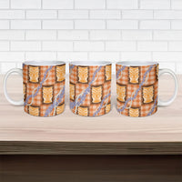 Aloha Hawaii Tiki Palaka Motifs Ceramic Mug Honohono Lei Orange Elegant Vibes