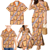 Aloha Hawaii Tiki Palaka Motifs Family Matching Mermaid Dress and Hawaiian Shirt Honohono Lei Orange Elegant Vibes LT14 - Polynesian Pride