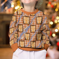 Aloha Hawaii Tiki Palaka Motifs Kid Ugly Christmas Sweater Honohono Lei Orange Elegant Vibes LT14 - Polynesian Pride