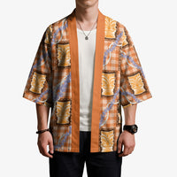Aloha Hawaii Tiki Palaka Motifs Kimono Honohono Lei Orange Elegant Vibes