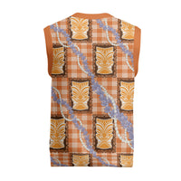 Aloha Hawaii Tiki Palaka Motifs Christmas Knitted V-Neck Vest Honohono Lei Orange Elegant Vibes LT14 - Polynesian Pride