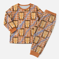 Aloha Hawaii Tiki Palaka Motifs Christmas Pajama Set Honohono Lei Orange Elegant Vibes LT14 Men Orange - Polynesian Pride