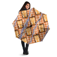 Aloha Hawaii Tiki Palaka Motifs Umbrella Honohono Lei Orange Elegant Vibes