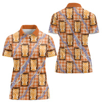 Aloha Hawaii Tiki Palaka Motifs Women Polo Shirt Honohono Lei Orange Elegant Vibes LT14 - Polynesian Pride