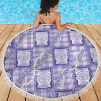 Aloha Hawaii Tiki Palaka Motifs Beach Blanket Honohono Lei Purple Elegant Vibes