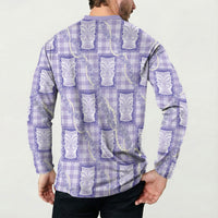 Aloha Hawaii Tiki Palaka Motifs Button Sweatshirt Honohono Lei Purple Elegant Vibes