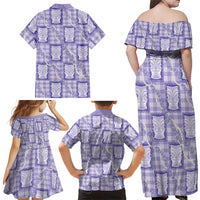 Aloha Hawaii Tiki Palaka Motifs Family Matching Off Shoulder Maxi Dress and Hawaiian Shirt Honohono Lei Purple Elegant Vibes LT14 - Polynesian Pride