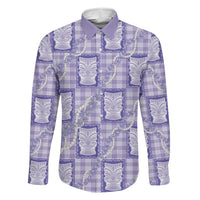 Aloha Hawaii Tiki Palaka Motifs Family Matching Summer Maxi Dress and Hawaiian Shirt Honohono Lei Purple Elegant Vibes LT14 Dad's Shirt - Long Sleeve Purple - Polynesian Pride