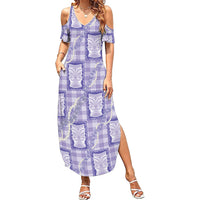 Aloha Hawaii Tiki Palaka Motifs Family Matching Summer Maxi Dress and Hawaiian Shirt Honohono Lei Purple Elegant Vibes LT14 Mom's Dress Purple - Polynesian Pride