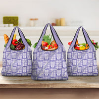 Aloha Hawaii Tiki Palaka Motifs Grocery Bag Honohono Lei Purple Elegant Vibes