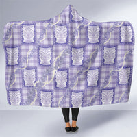Aloha Hawaii Tiki Palaka Motifs Hooded Blanket Honohono Lei Purple Elegant Vibes