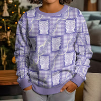 Aloha Hawaii Tiki Palaka Motifs Kid Ugly Christmas Sweater Honohono Lei Purple Elegant Vibes LT14 - Polynesian Pride