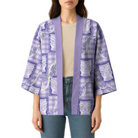 Aloha Hawaii Tiki Palaka Motifs Kimono Honohono Lei Purple Elegant Vibes