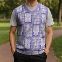 Aloha Hawaii Tiki Palaka Motifs Christmas Knitted V-Neck Vest Honohono Lei Purple Elegant Vibes LT14 - Polynesian Pride